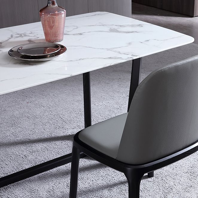 Rectangle Marble White Dining Table Industrial Trestle Base Table for Dining Room