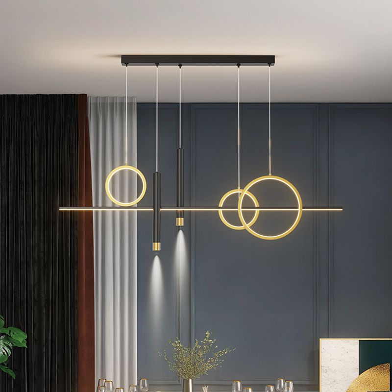 Modern Luxury LED Linear Island Pendant Light Wrought Iron Indoor Hanging Lamp with Silicone Shade