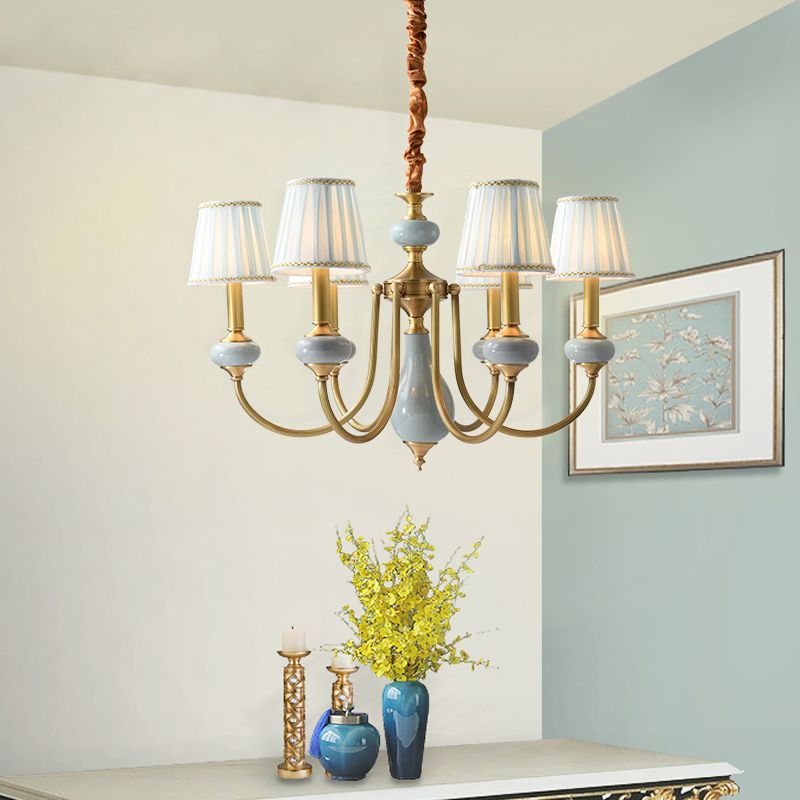 Tapered Chandelier Light Fixture Traditional Fabric Shade Pendant Lighting for Restaurant