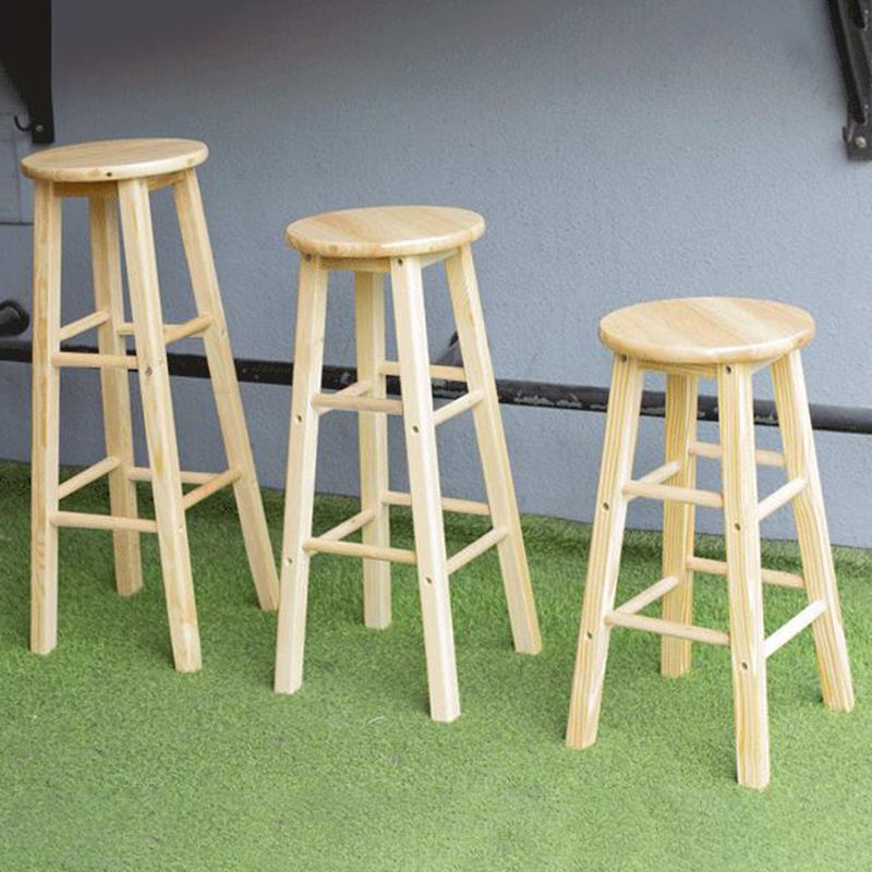 Taburete de bar de madera contemporáneo, taburete de bar interior con asiento y reposapiés de madera, 1 pieza