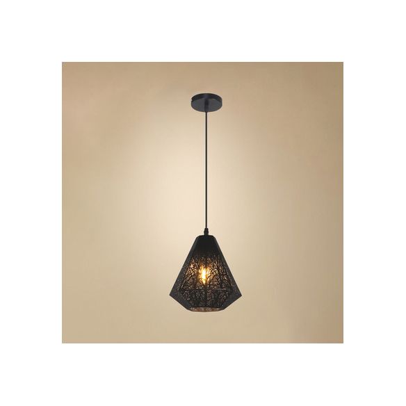 1 Bulb Etched Diamond Pendant Light Industrial Black/White Iron Hanging Ceiling Lamp for Living Room