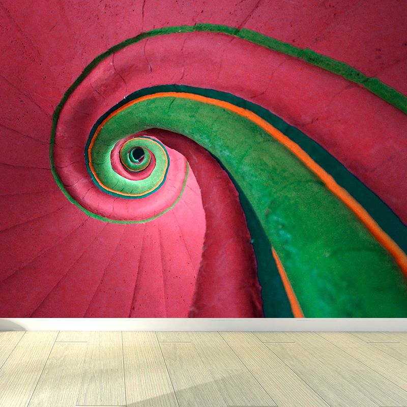 Cool Spiral Wall Covering Mural for Bedroom, Rose Red and Green, Made to Measure