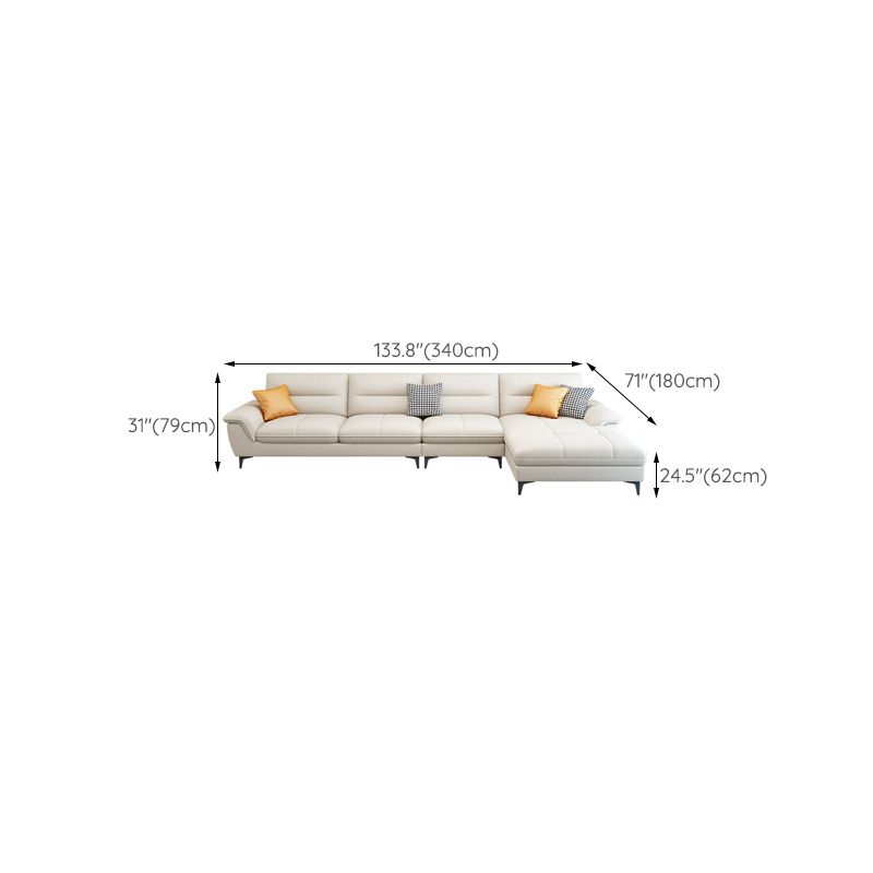 Stain-Resistant Sectional Sofa for Living Room in White with Pillow Top Arm