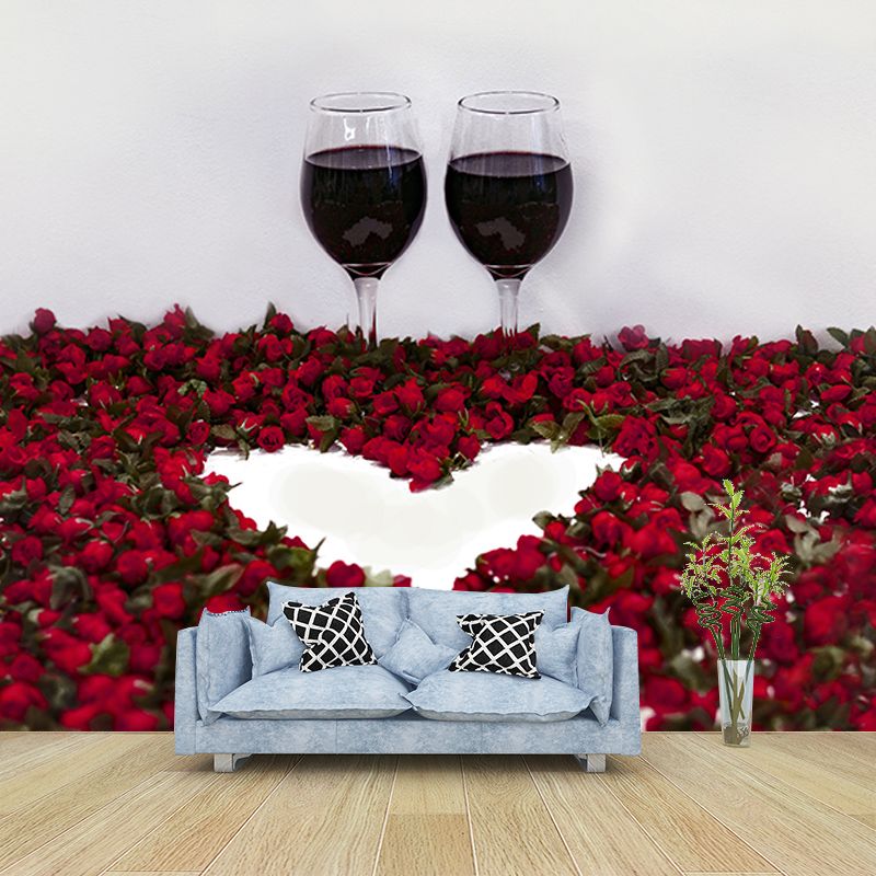 Red Wine Bar Shop Wall Mural Contemporary Moisture Resistant Wall Covering in Soft Color