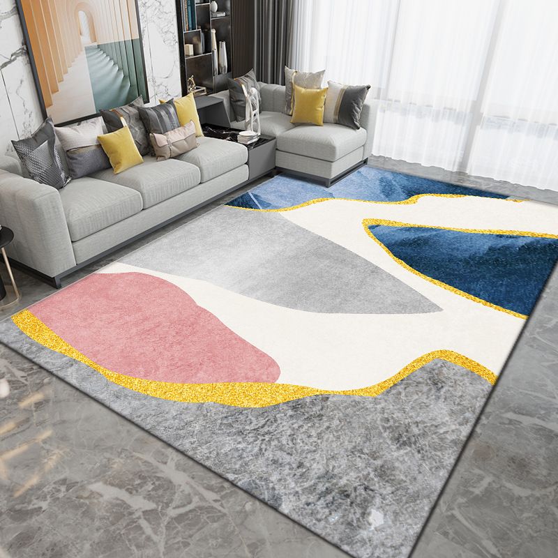 Dark Green Color Block Rug Polyester Modern Rug Washable Rug for Living Room