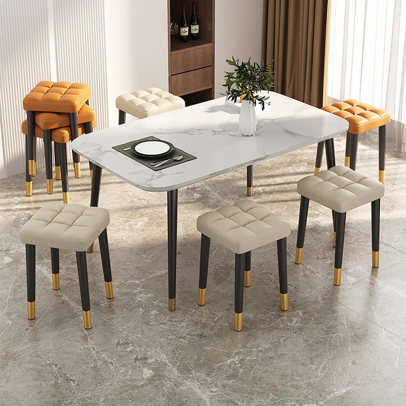 Modern PU Leather Boucle Pouf Plain Square Tufted Tear Resistant Pouf Ottoman