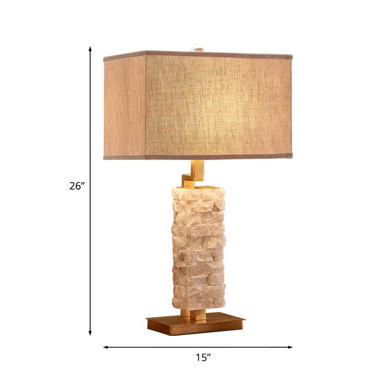 1 Head Stone Night Stand Light Traditional Flaxen Rectangular Dining Room Table Lamp with Fabric Shade