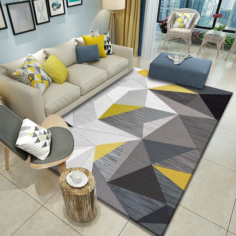 Multicolor Home Decoration Rug Scandinavian Geometric Carpet Polyester Washable Anti-Slip Backing Stain Resistant Rug