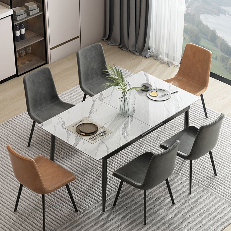 Industrial Rectangle Dining Site Table Stone Top Extendable Trestle Dining Table