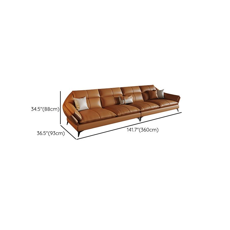 Contemporary Sectional Sofa Orange Genuine Leather Sectional