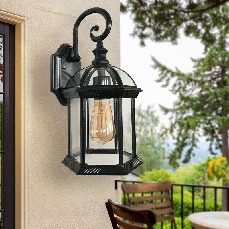 Traditional House Shaped Wall Mount Light Single Clear Glass Wall Light Fixture for Courtyard