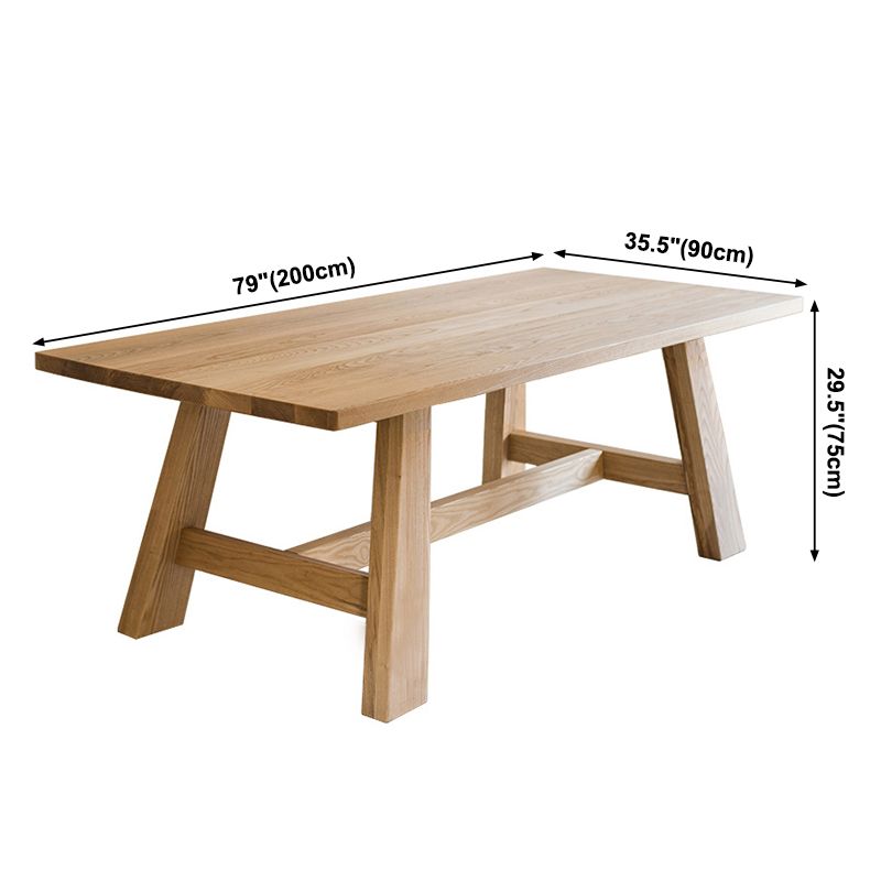 Rectangle Pine Wood Dining Table Modern Table in Nature with Wooden Trestle Base