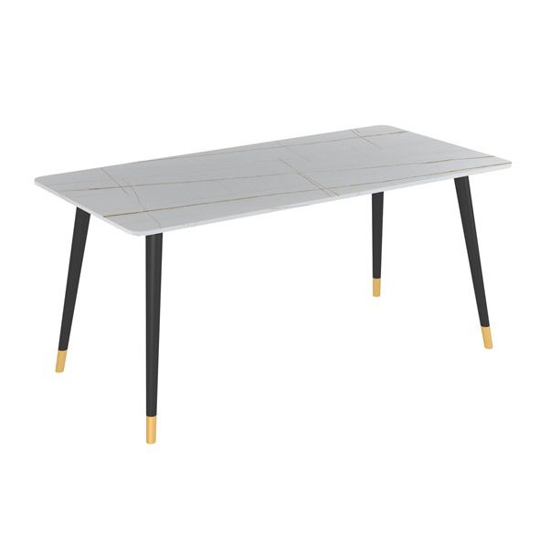 Rectangle Sintered Stone DiningTable Modern Home Kitchen Desk with 4 Black Legs