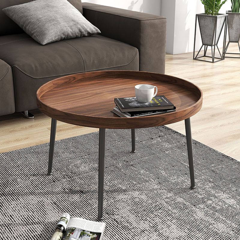 Round Brown/Black Wood Coffee Table 3 Legs Base 2 Nestling Cocktail Table