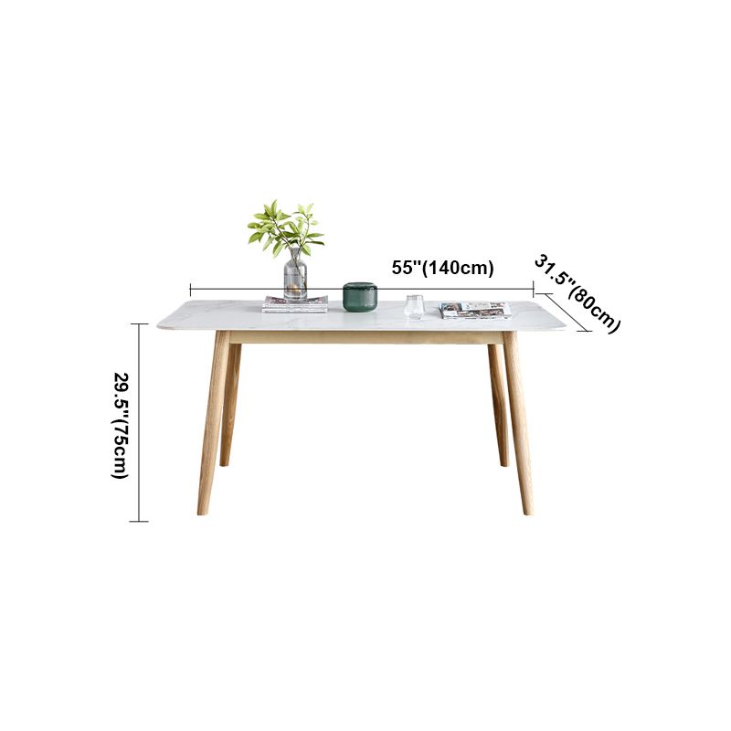 Mesa de comedor contemporánea rectángulo Mesa de piedra sinterizada blanca con base de madera maciza de cenizas
