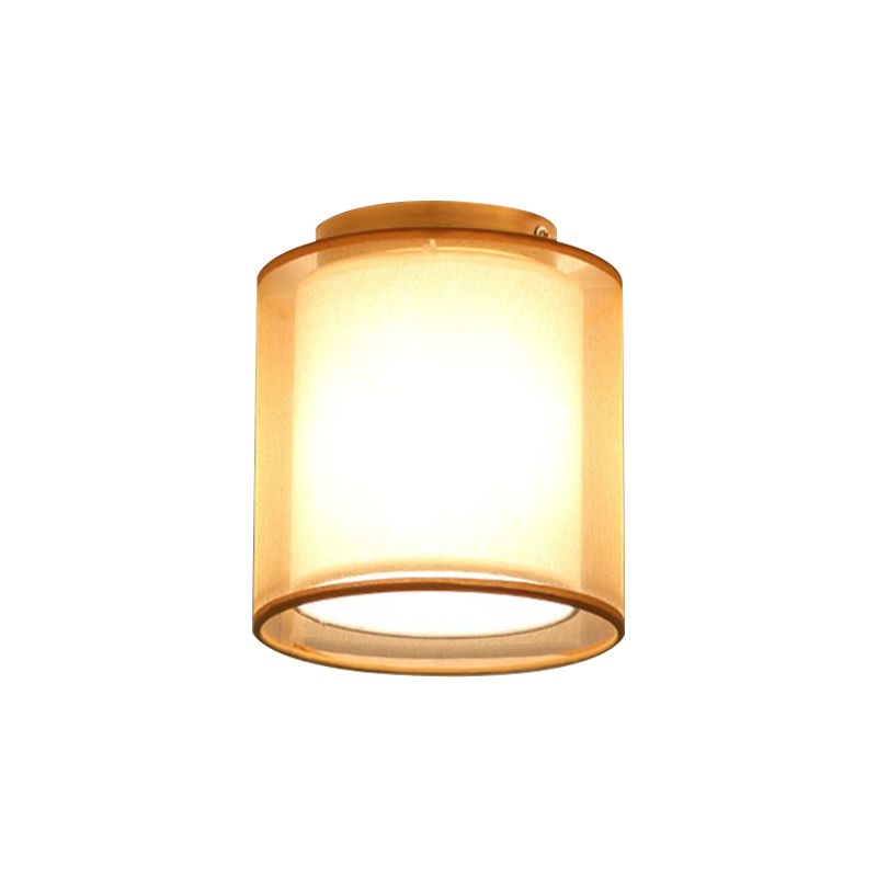 Simple 1 Light Ceiling Lighting Brass Dual Square/Cylinder Mini Flushmount Lighting with Fabric Shade