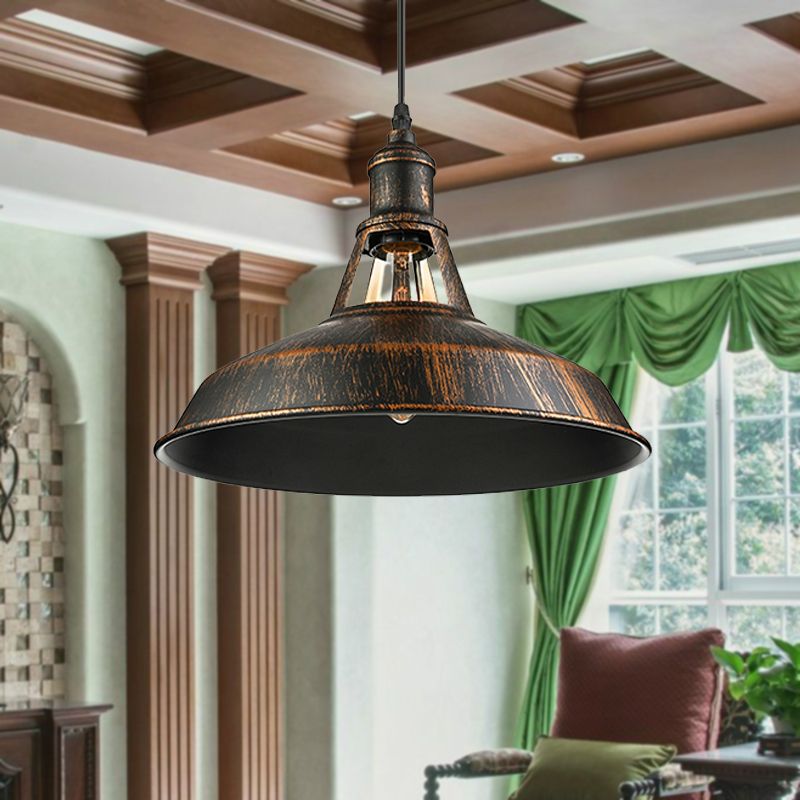 Iluminación colgante de granero envejecida de estilo antiguo 1 Luz de techo de comedor ligero, 10.5 "/12"/15 "de diámetro