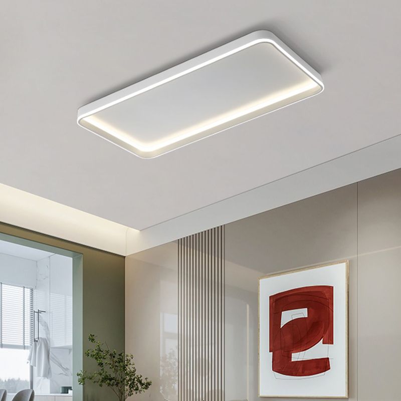 Minimalism Rectangular Flush Mount Ceiling Light Fixture in White for Living Room