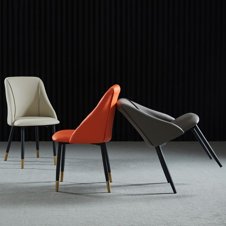 Leather Upholstered Armless Dining Chairs Home Side Chairs with Metal Legs