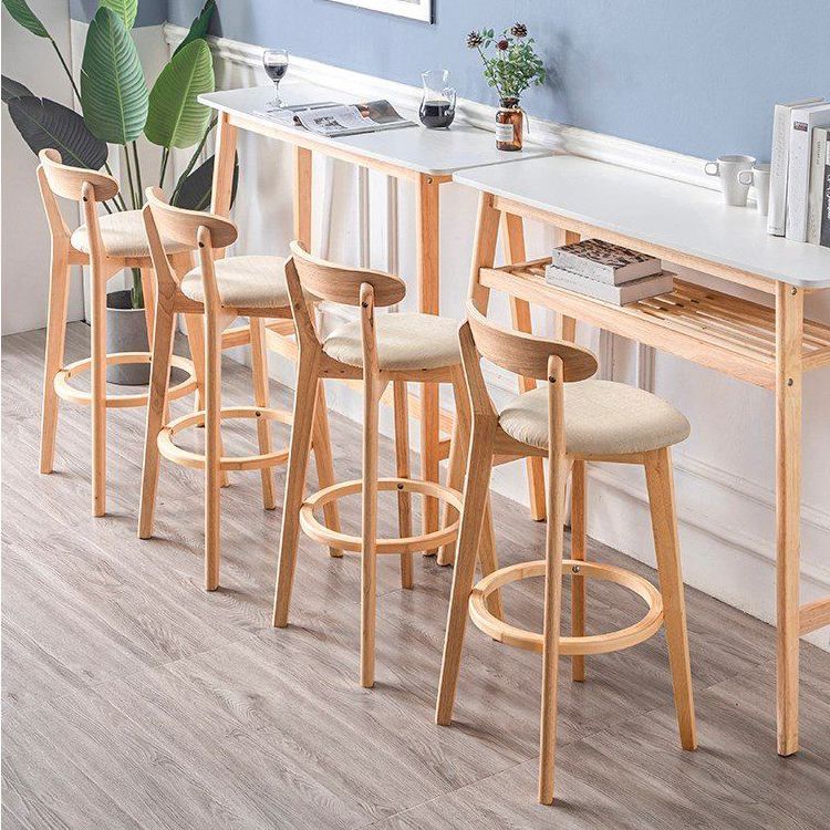 Scandinavian Rubberwood Milk Tea Shop Stool Matte Finish Upholstered Footrest Barstool