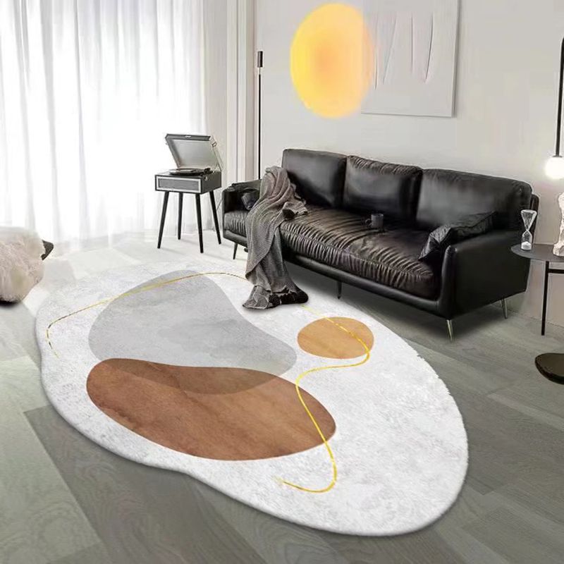 White Color Piece Rug Polyester Casual Rug Non-Slip Backing Rug for Living Room