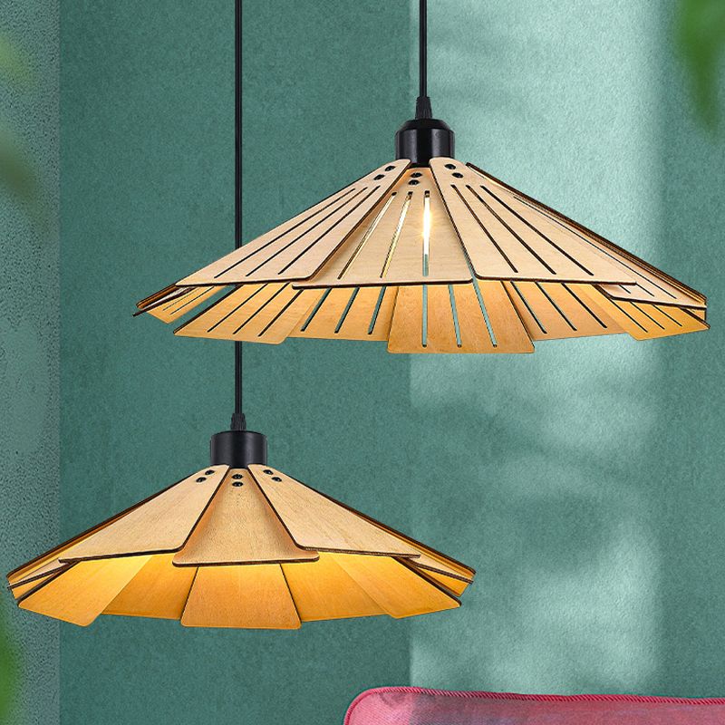 Modern Style Cone Shape Hanging Light Wood 1 Light Hanging Lamp for Living Room