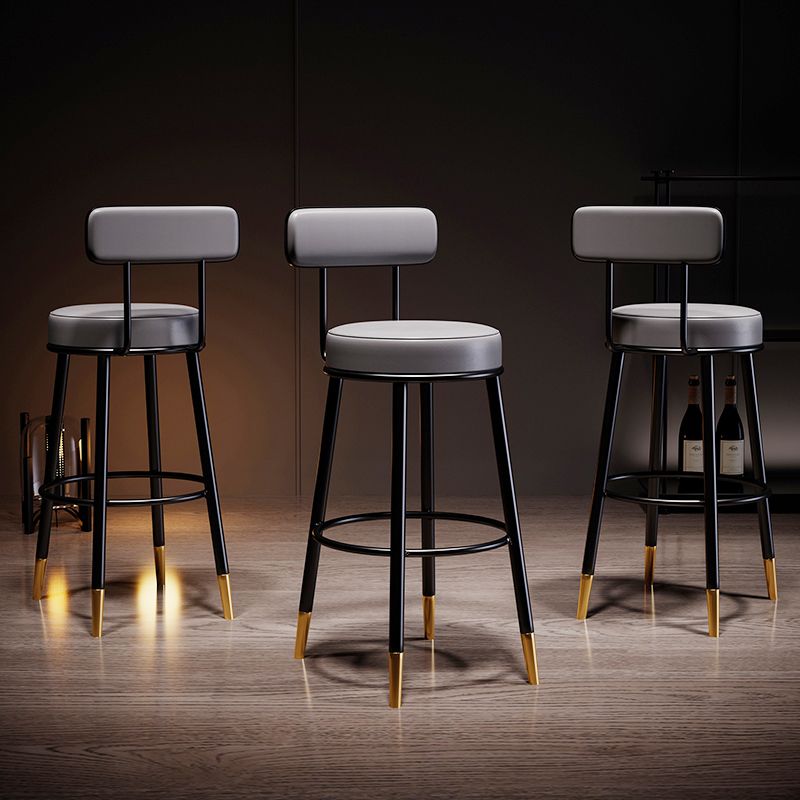 Industrial Leather Iron Counter Stools Low Back Bar Stools with Round Seat