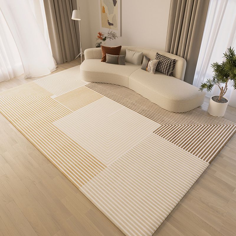 Beige Simple Carpet Polyester Line Area Carpet Stain Resistant Carpet for Living Room