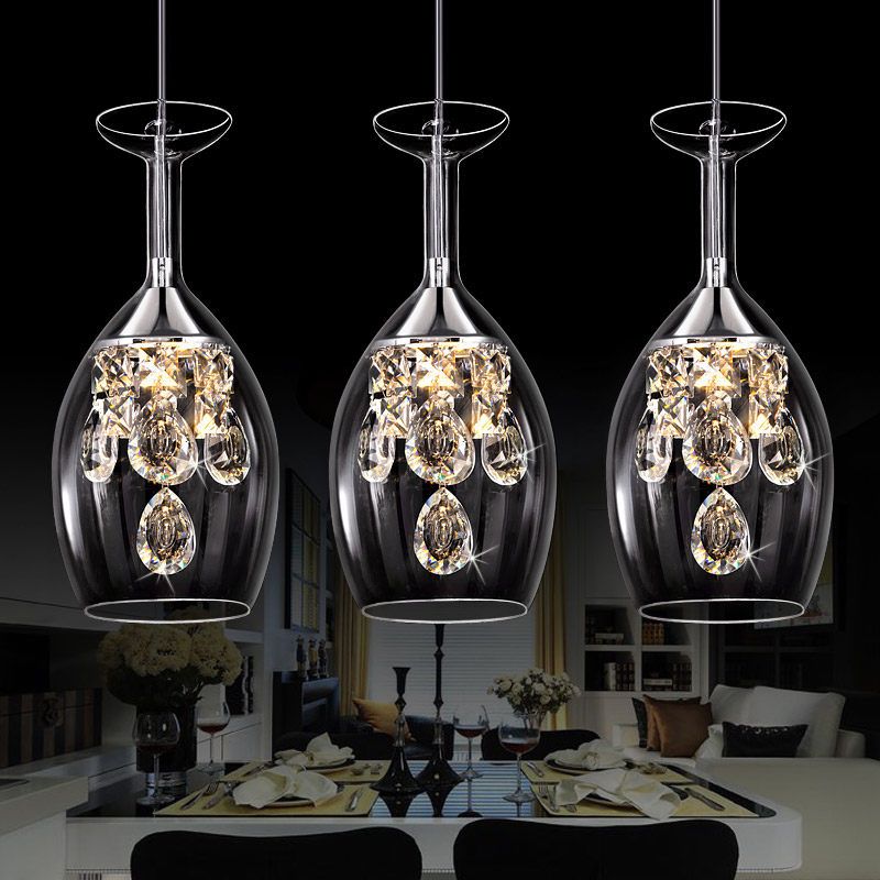 Dome Clear Glass Shade Pendant Light Crystal Accents Ceiling Light
