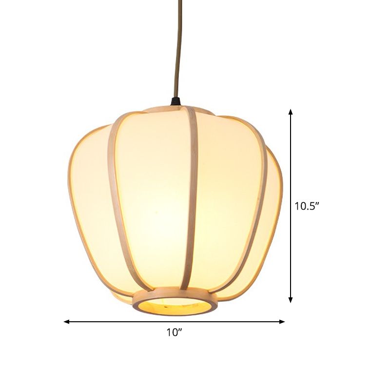 1 Head Restaurant Ceiling Lamp Asian Beige Hanging Pendant Light with Lantern Wood Shade