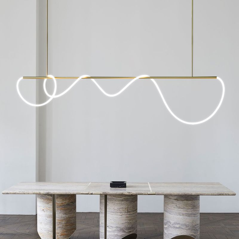 Modern Style Linear Shape Island Light Metal 1 Light Island Lighting Idea in Gold