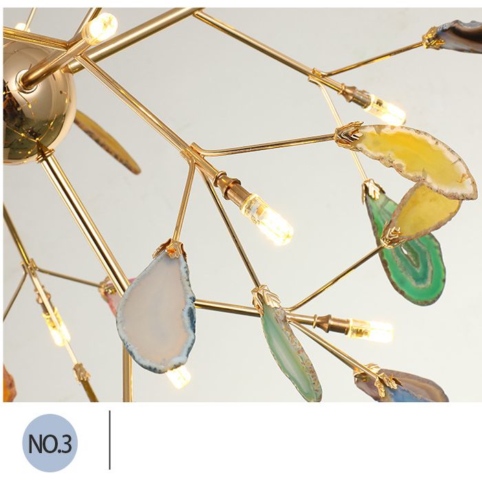 Luz colgante de araña de ágata estilo artístico moderno moderno lámpara colgante chapada para sala de estar