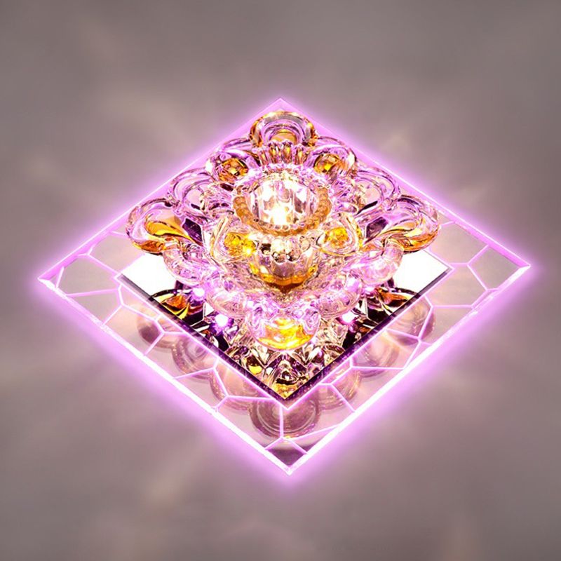 Einfache LED-Deckenleuchte, Blumen-Unterputzleuchte mit abgeschrägtem Kristallschirm