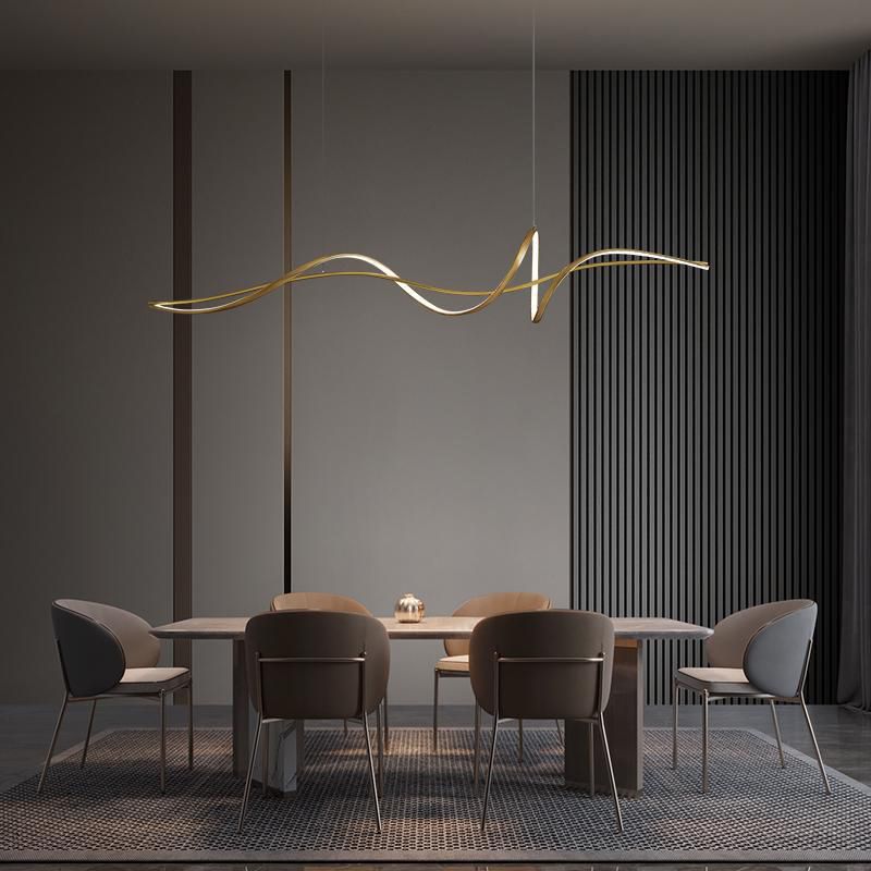 Minimalism Twisting LED Hanging Pendant Lights in Gold for Dining Room
