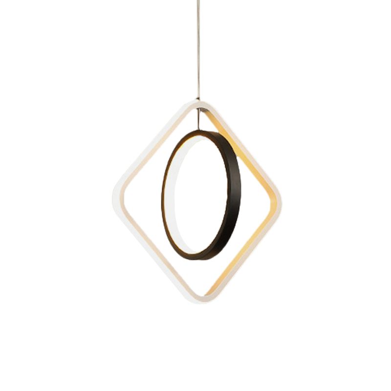 Suspension LED moderne Light Black Hoop et pendentif de plafond carré avec une teinte acrylique en lumière chaude / blanche