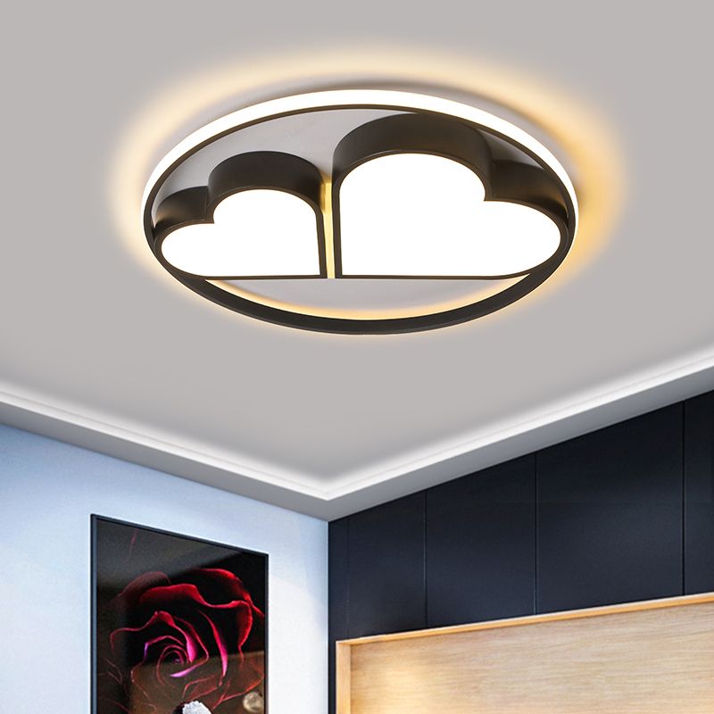 Nordic Style LED Flushmount with Acrylic Shade Black Finish Dual Loving Heart Ceiling Mounted Fixture