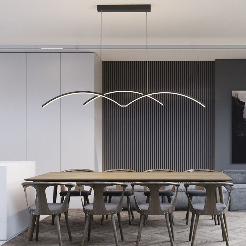 Linear Iron LED Kitchen Island Fixture Metal Ceiling Pendant in Black / Gold Finish
