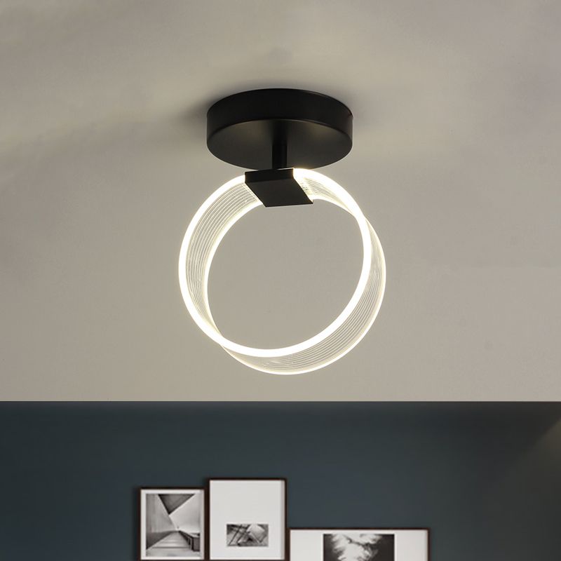 Lámpara de techo LED para pasillo, iluminación moderna de montaje semiempotrado en negro/dorado con pantalla acrílica circular