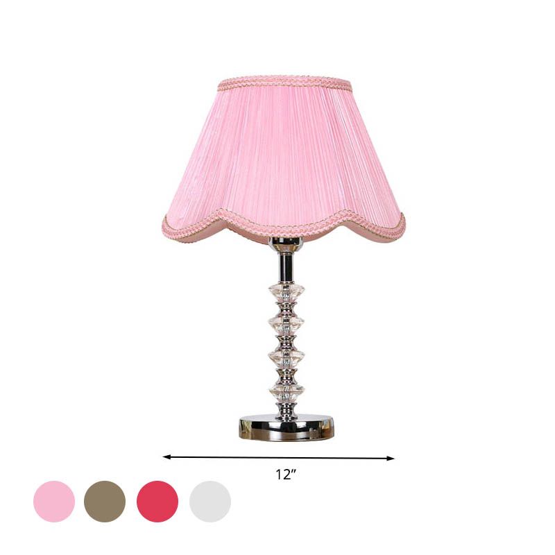 Scalloped Living Room Table Light Rural Single Light in Pink/Red/Coffee Night Lamp with Crystal Accent