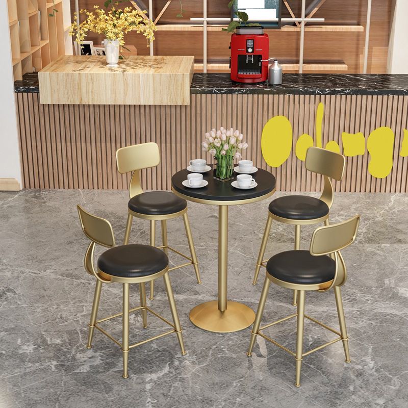 Glam Bar Table in Metal Pedestal Faux Marble Top Bar Dining Table for Small Places