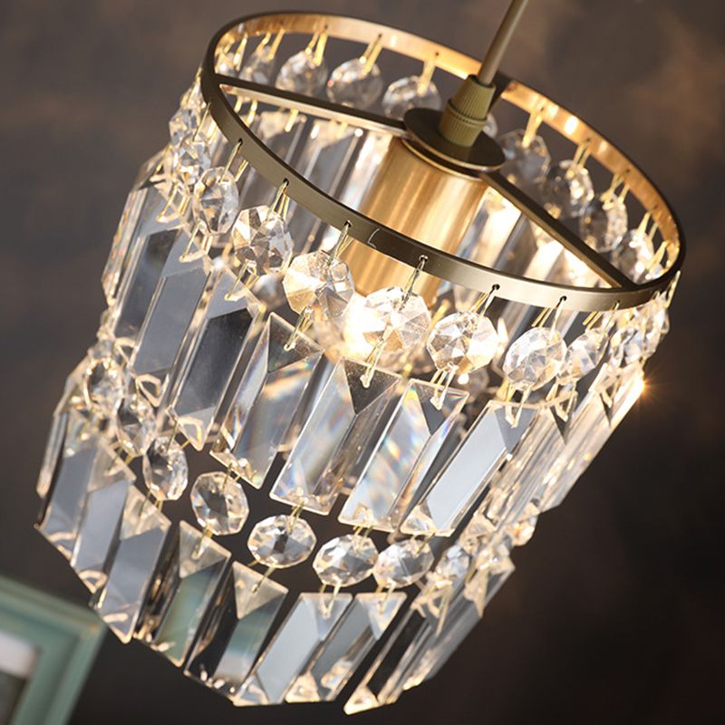 Luz colgante de LED de cristal en la moderna lámpara colgante cilíndrica de hierro forjado para el comedor