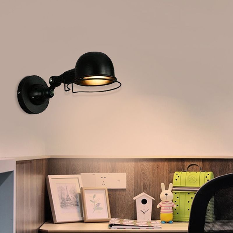 Black Wrought Iron Wall Mount Lamp with Metal Bowl Shade Industrial Style Single Bulb Lighting Fixture for Coffee Shop Bar