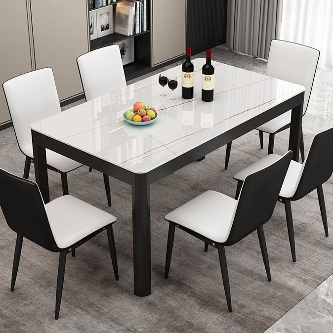Tavolo da pranzo in pietra sinterizzato moderno tavolo rettangolare con quattro gambe metalliche