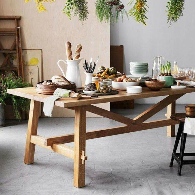 Rectangle Trestle Dining Table Modern Wood Table for Dining Room Kitchen