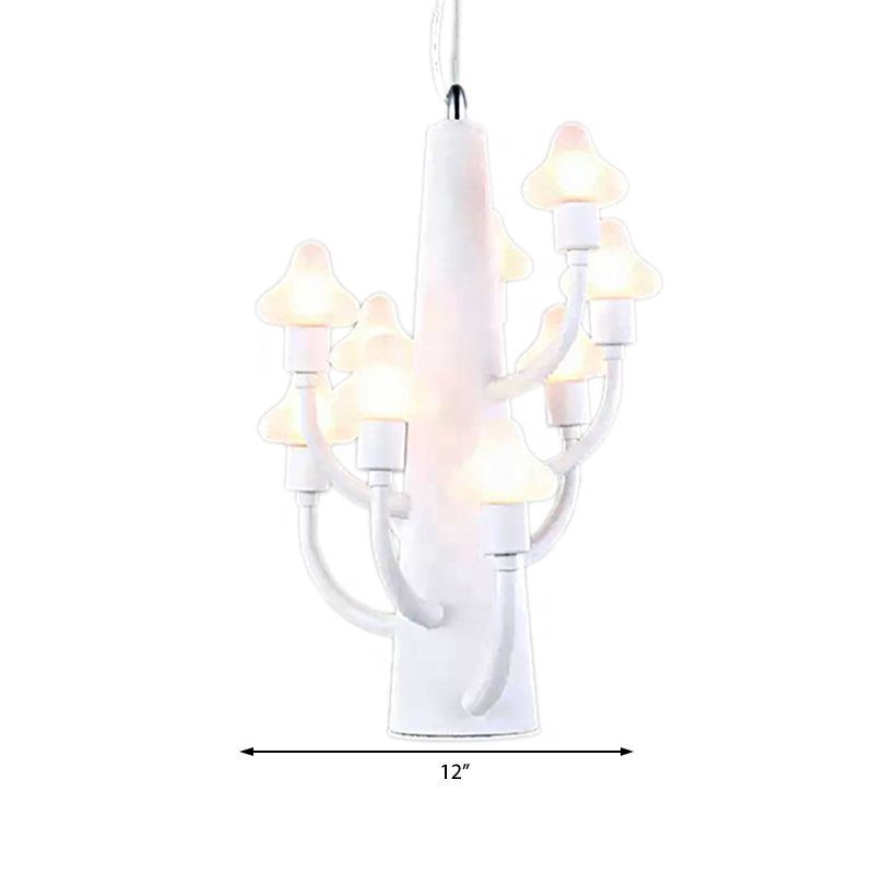 White Branch Pendant Light with Mushroom Kids Metal Hanging Light for Restaurant Bedroom