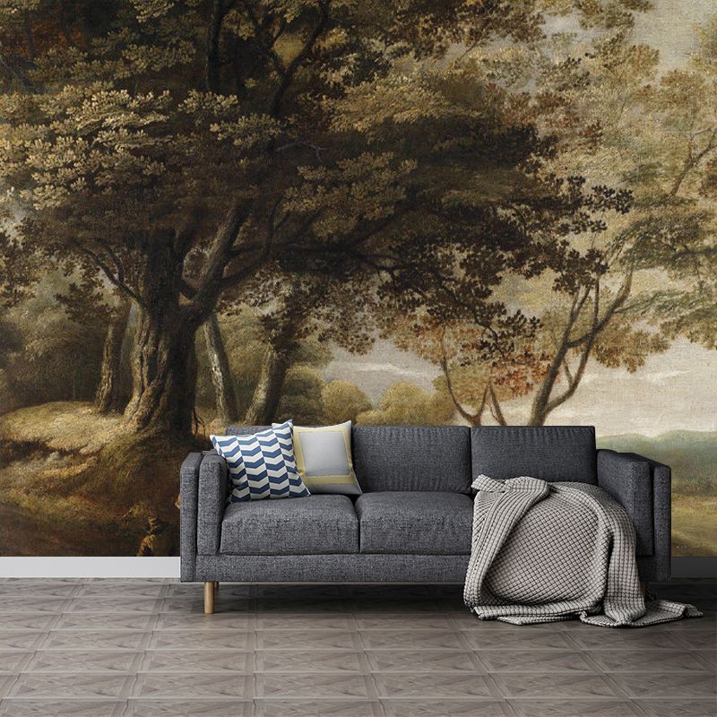 Stain-Resistant Jungle Wall Mural Decal Non-Woven Fabric Antique Wall Art for Fireplace