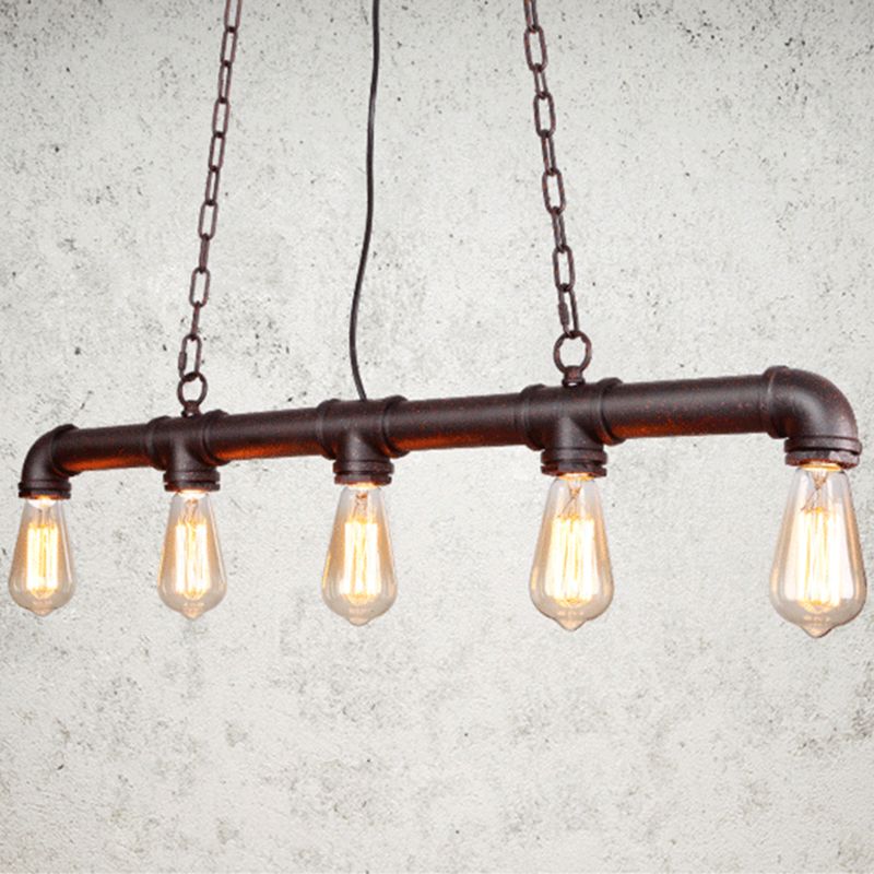 5 Lights Water Pipe Pendant Steampunk Metal Island Lighting Fixture for Dining Room