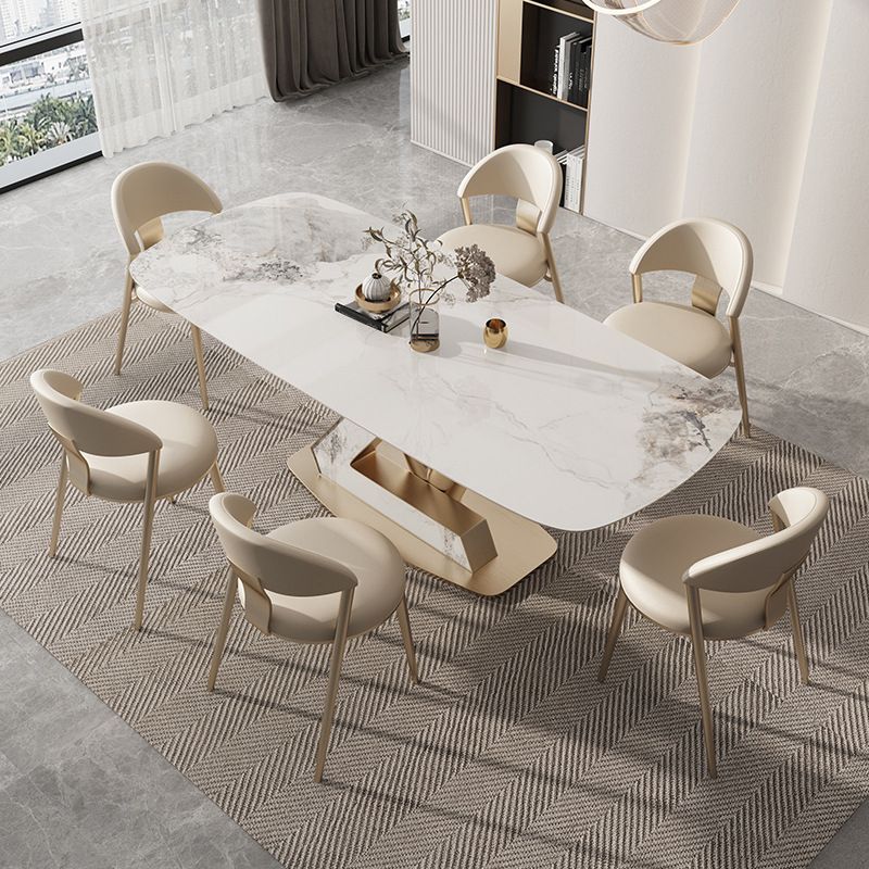 Glam Rectangle Dining Table Sintered Stone Table with Metal Legs for Kitchen