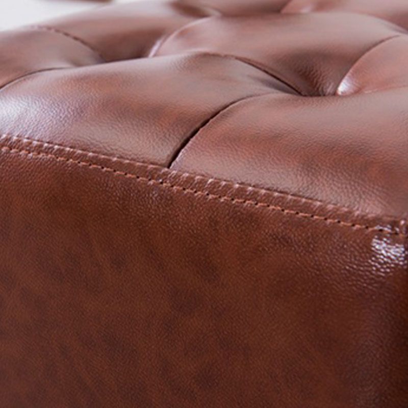 Modern Pouf Ottoman Genuine Leather Upholstered Tufted Solid Color Ottoman