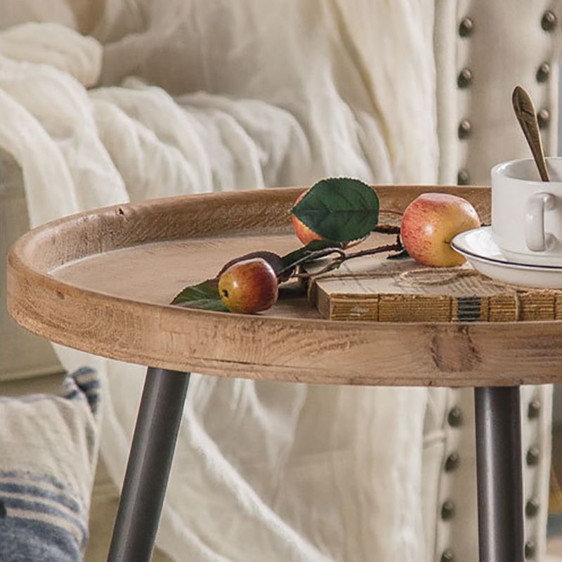Rustic Solid Wood 3 Legs Tray Top Round Distressed Living Room Side Table